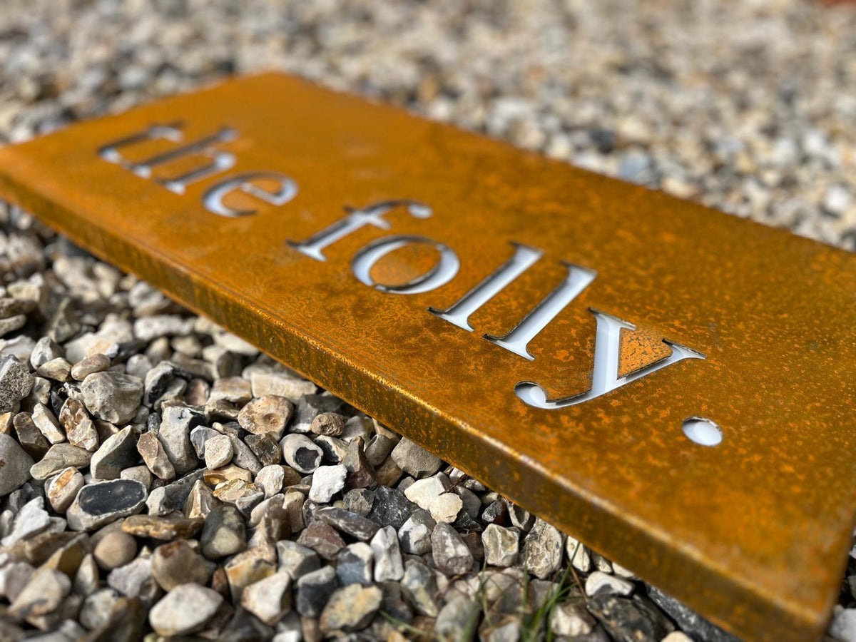 Corten Steel (with Black or White backing panel) House Address Company Business Name Wall Mounted Sign Plaque 200mm - 600mm