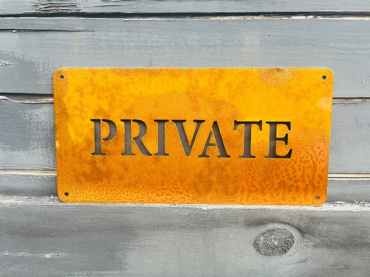 Corten Steel Private property warning sign bespoke personalised Wall Mounted Sign Plaque 200mm - 600mm