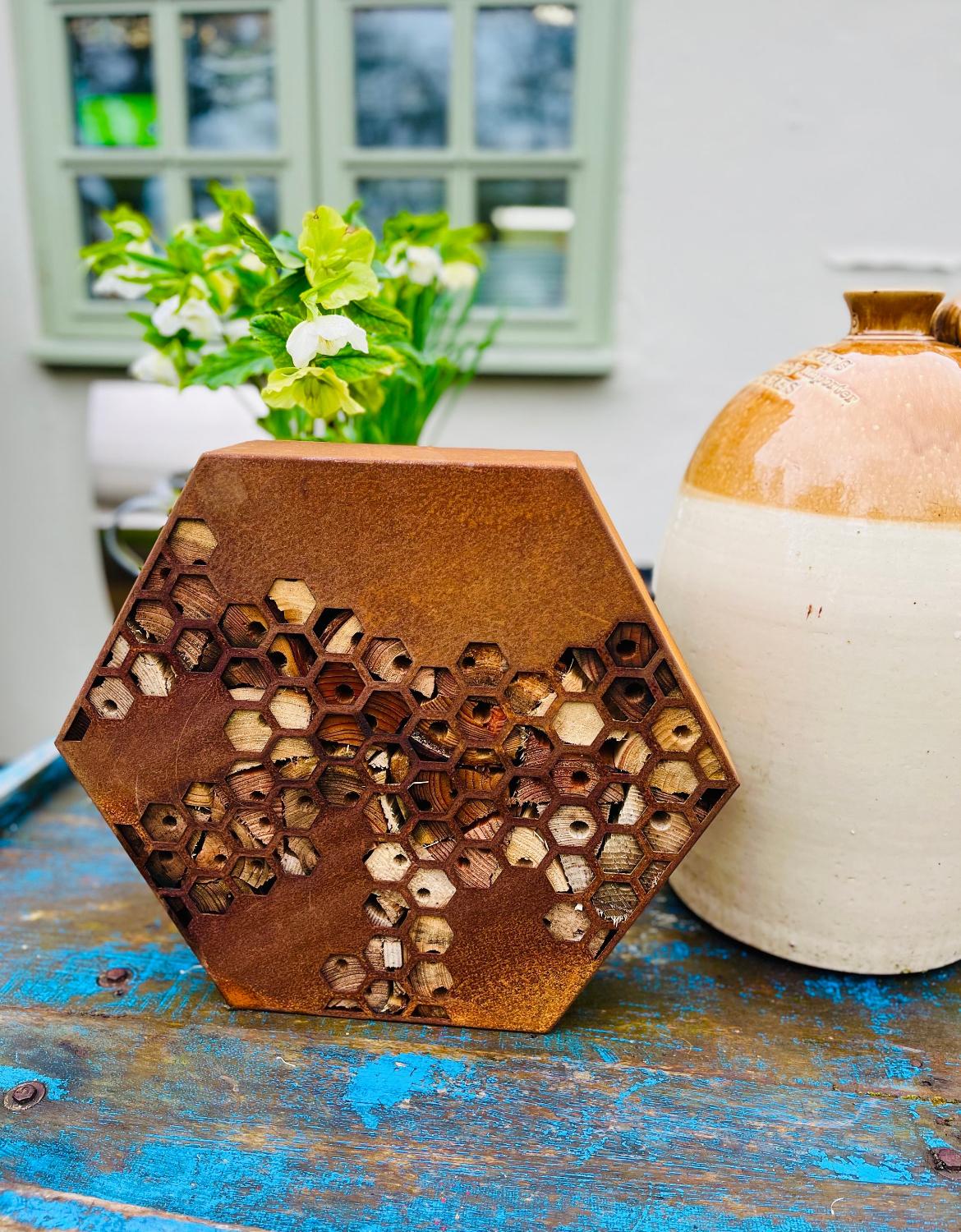 Corten Steel Honeycomb Hexagon Bug Insect Hotel 200mm, 300mm , 400mm