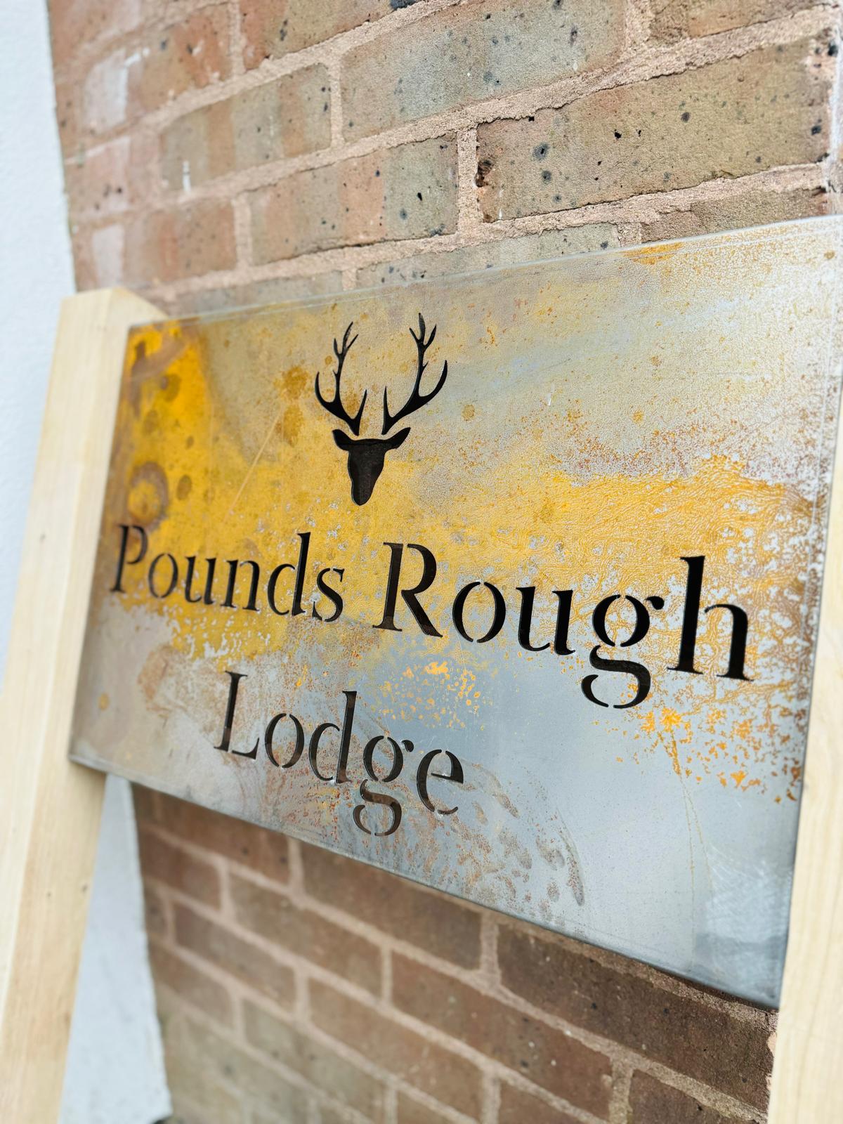 Corten Steel House Address Company Business Name Sign Oak posts Plaque 200mm - 600mm