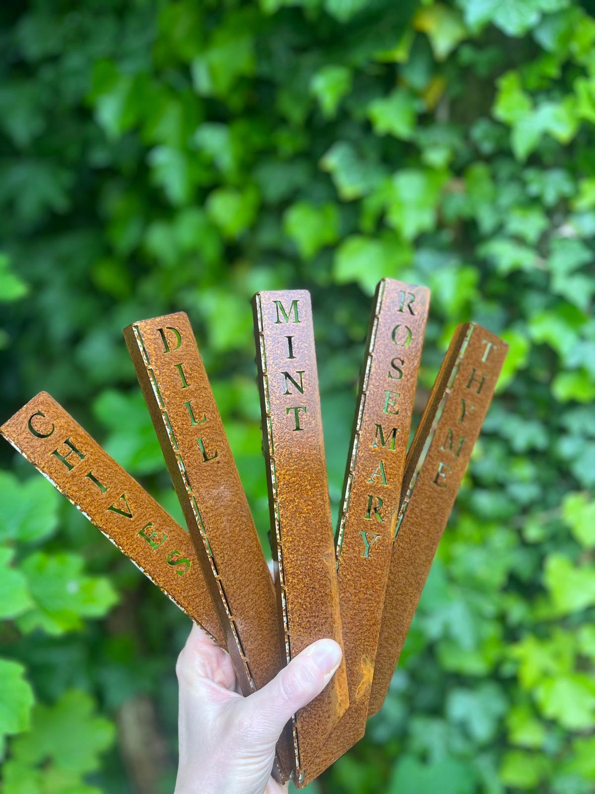 Corten Steel Herb Plant Name Marker stakes signs personalised