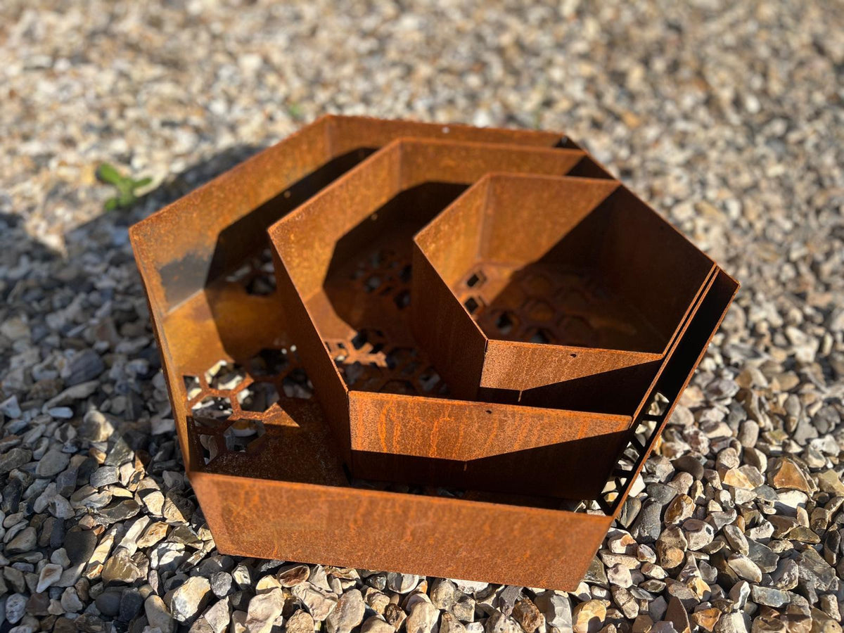 DIY Corten Steel Honeycomb Hexagon Bug Insect - self filling Hotel 200mm, 300mm , 400mm