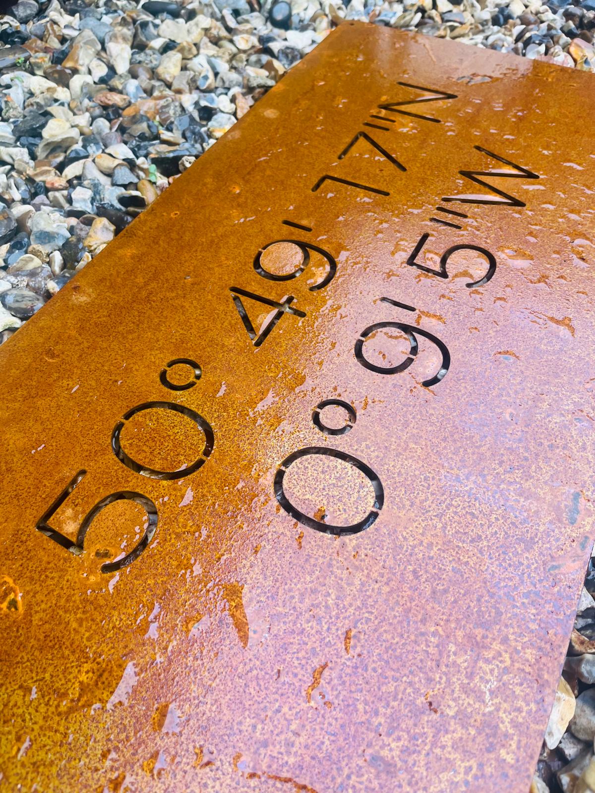 Corten Steel Favourite Special Place Coordinates Name Wall Mounted Sign Plaque 200mm - 600mm