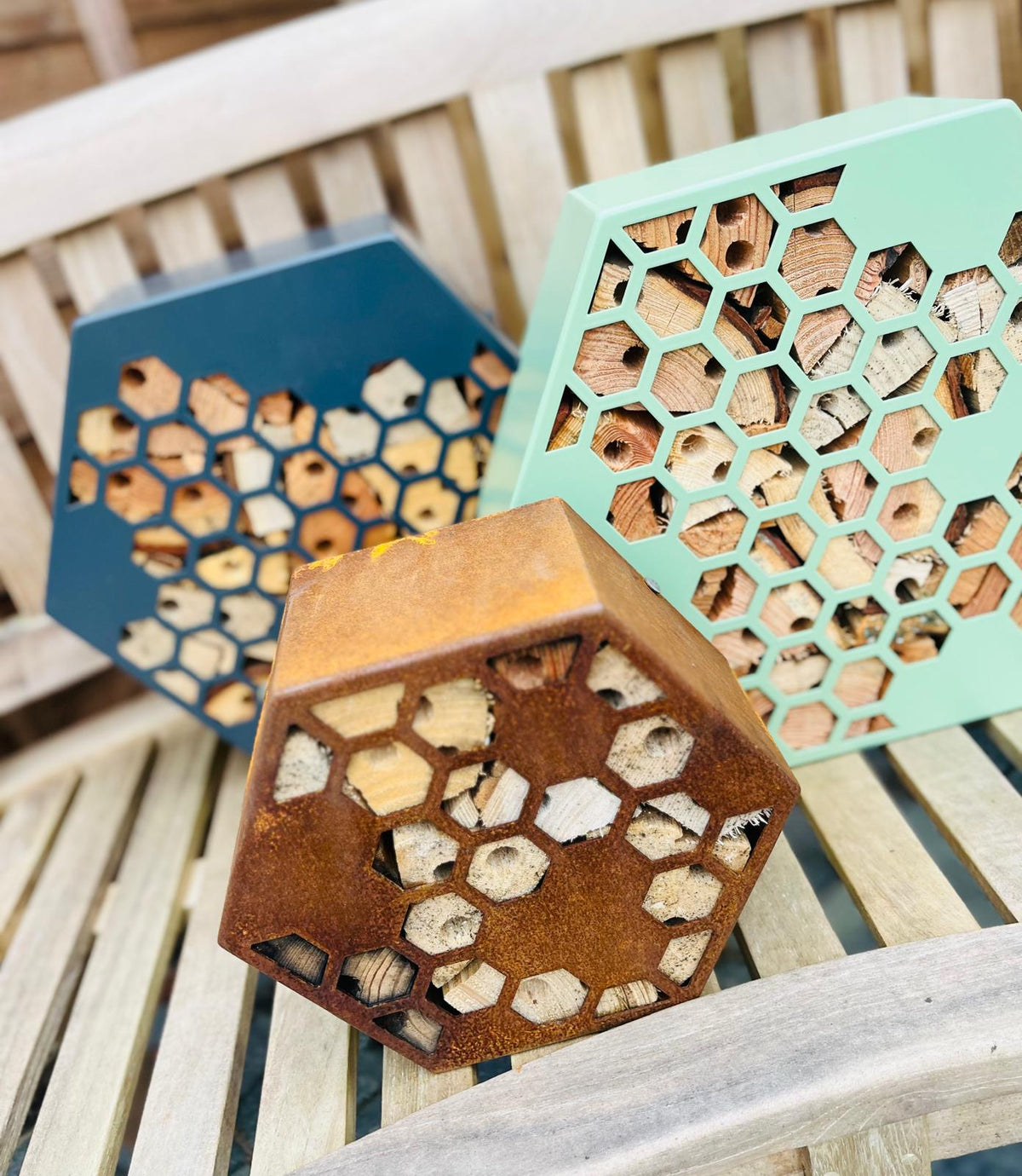 Corten Steel Honeycomb Hexagon Bug Insect Hotel 200mm, 300mm , 400mm