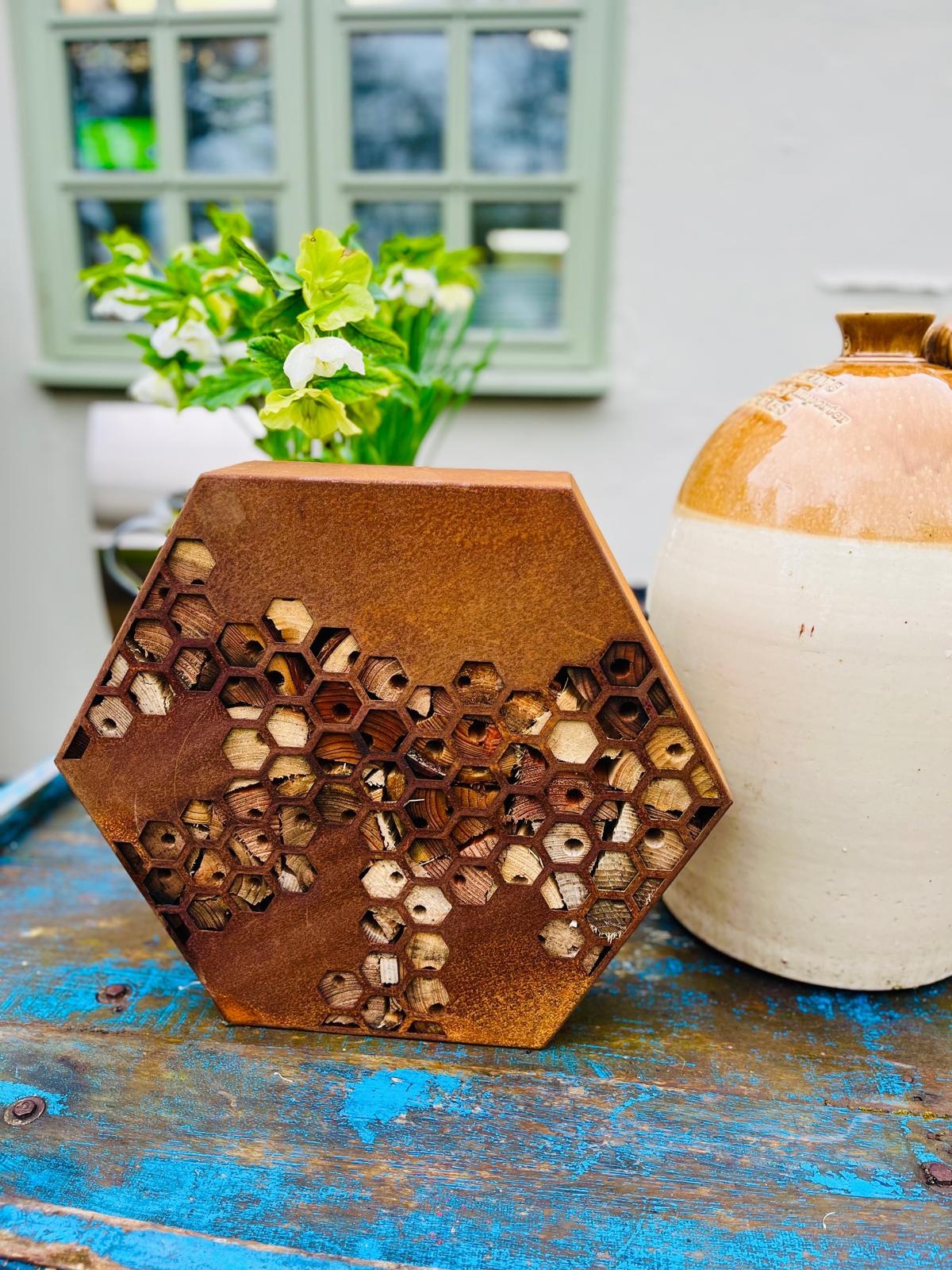Corten Steel Honeycomb Hexagon Bug Insect Hotel 200mm, 300mm , 400mm